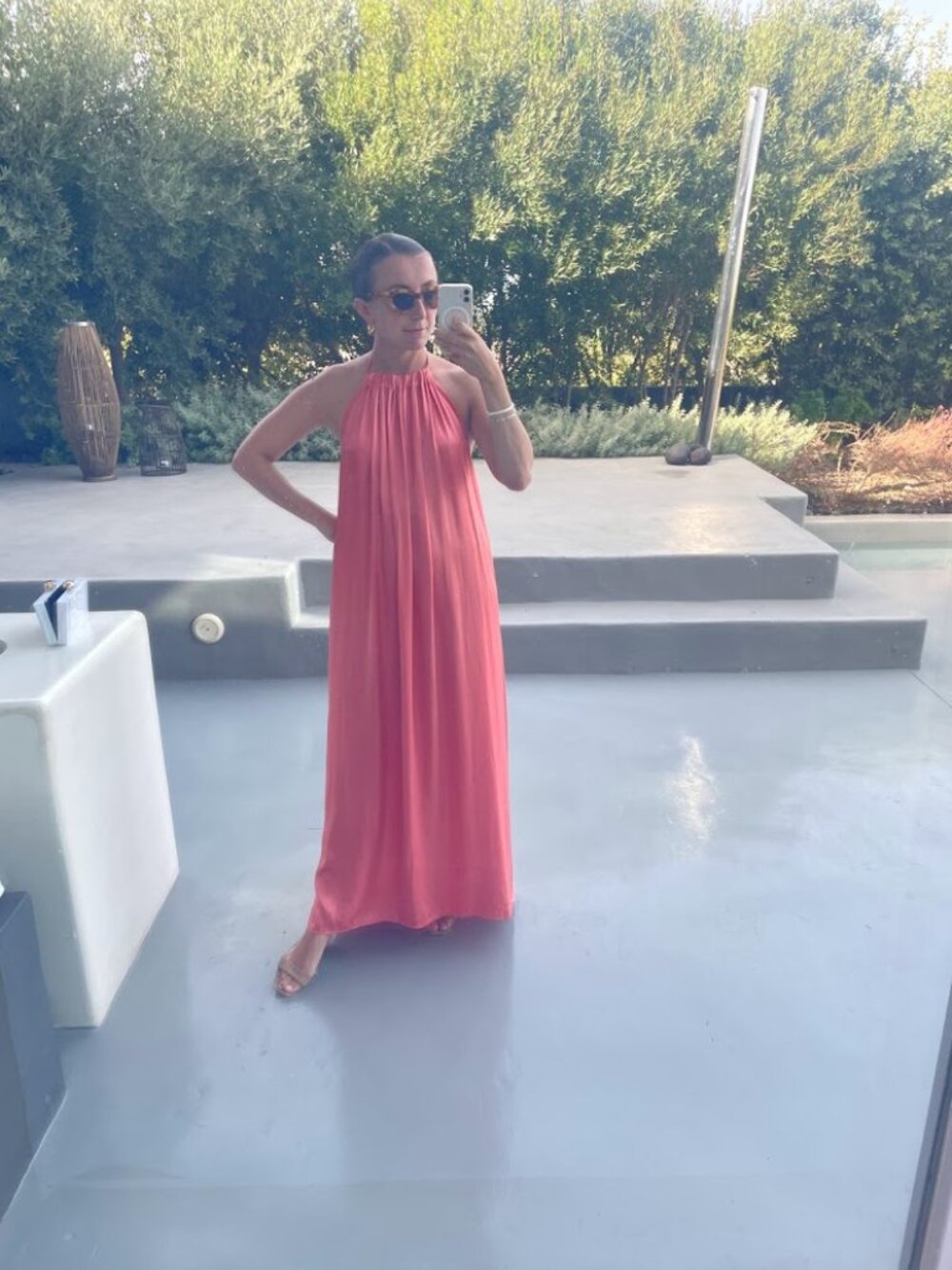 La Troupe Oro 100% Silk Coral Halter Maxi Dress One Size